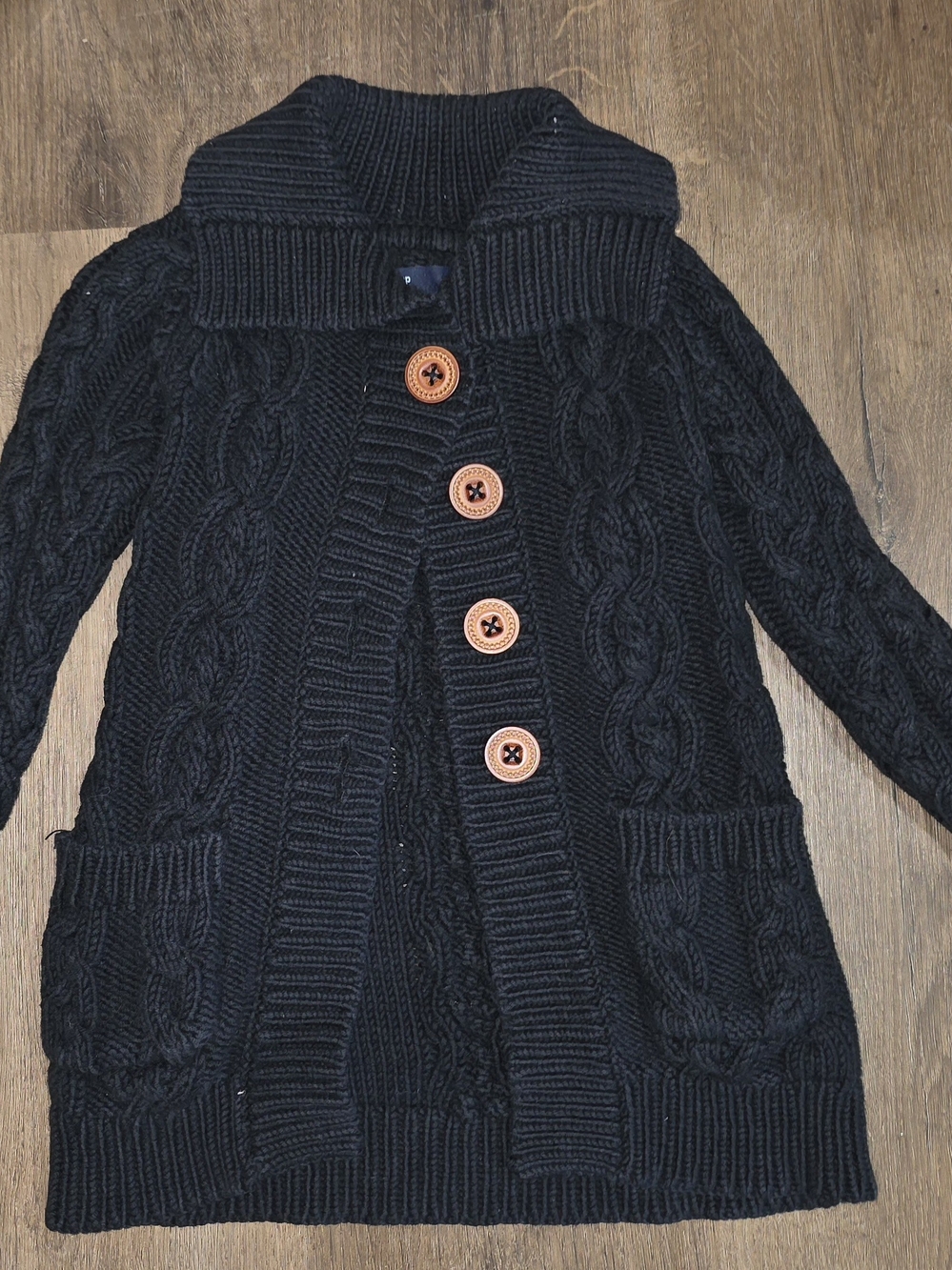 GAP Black Cable Knit Cardigan with Contrast Buttons